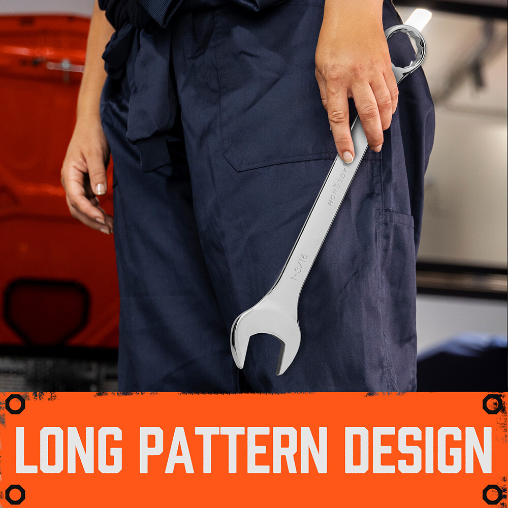 6PC Extra Long Large Wrench Set Ring Open Ended Combo Spanner with Rolling Pouch