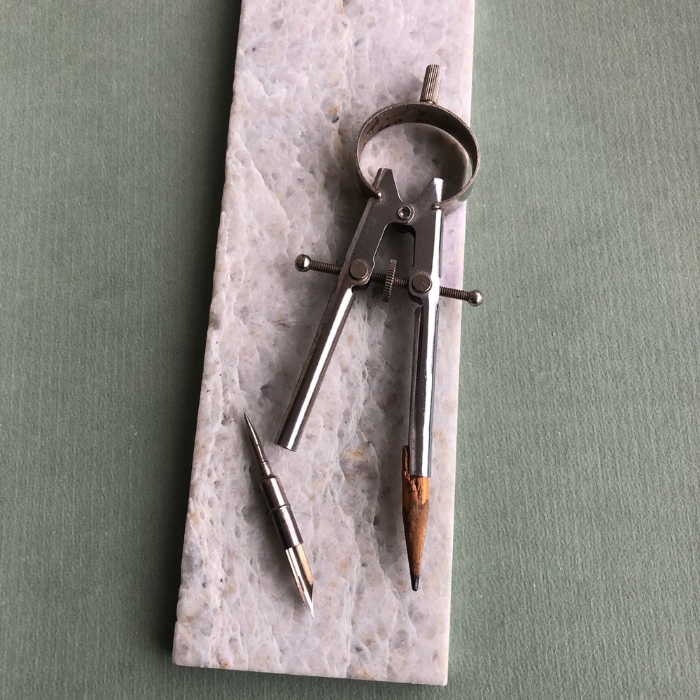 Vintage Drafting Compass w/ Interchangeable Ink Pen Nib & Point, Drafting Tool