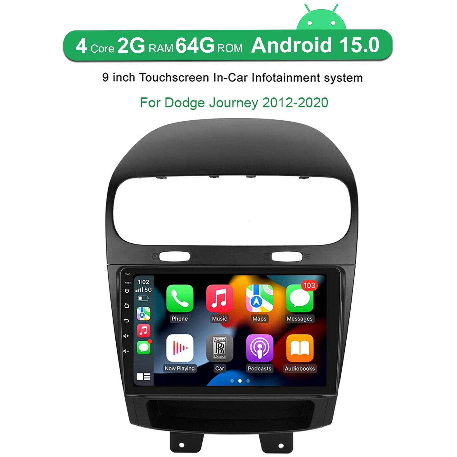 For 2012-2020 Dodge Journey Car Stereo Radio GPS Navi Android 15 Carplay 2+64GB