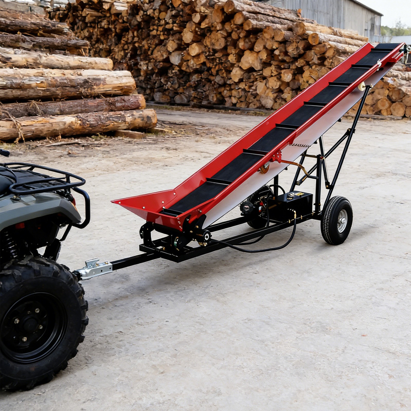 12" Firewood Conveyor 6.5HP Gas Powered 118in Lift Height Belt Log Elevator