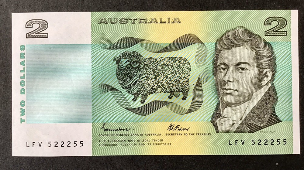 $2 Note Australian Decimal Paper Semi Solid Ladder Serial Number Uncirculated