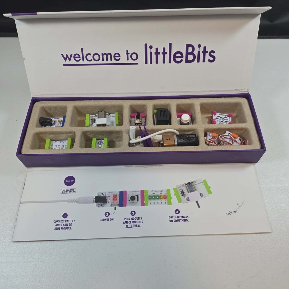 LITTLE BITS BASE KIT LEARNING STEM 10 BITS MODULES WITH MANUAL NEW