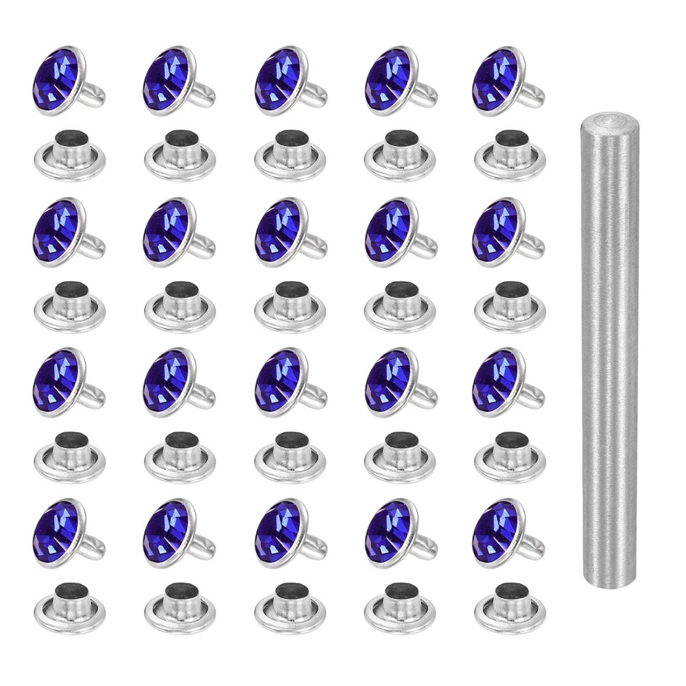 100pcs Crystal Rivets 9mm Rhinestone Stud with Installation Tool, Silver Blue