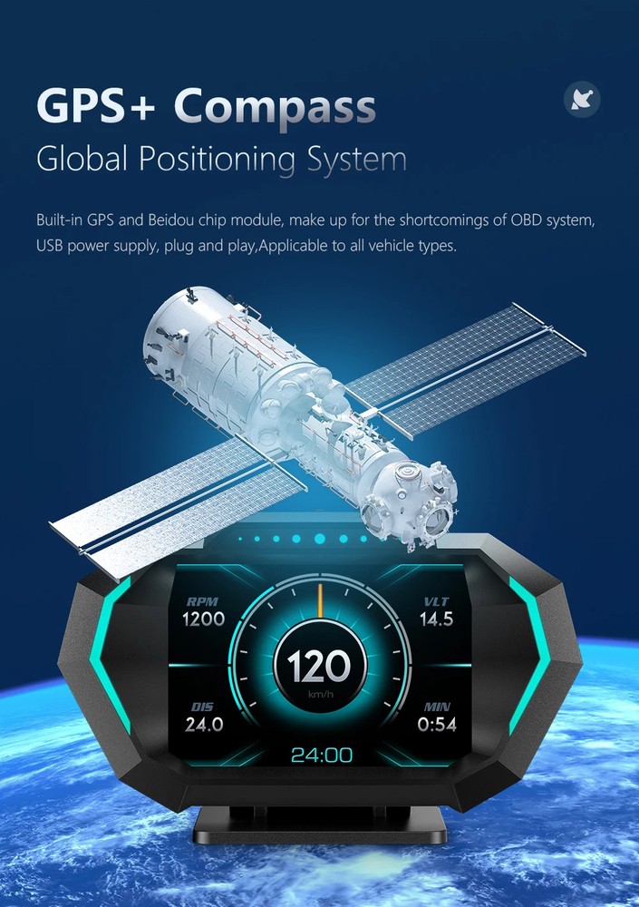 On-board Computer HUD OBD2 Head Up Display GPS Speedometer 12 Interface Display