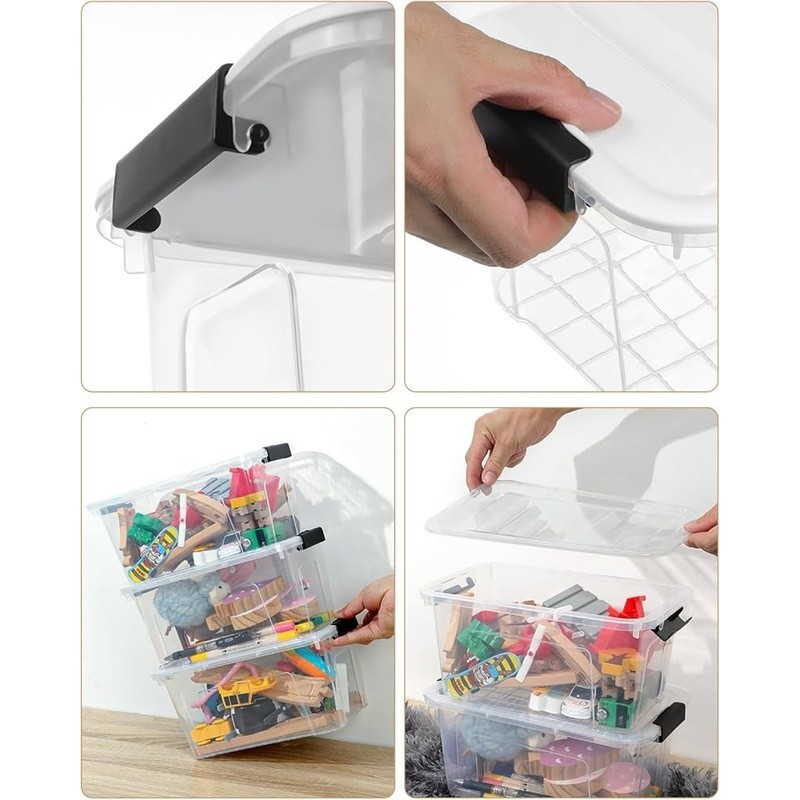 Clear Storage Bins Stackable Plastic Containers W/ Buckle Lids Organizing New