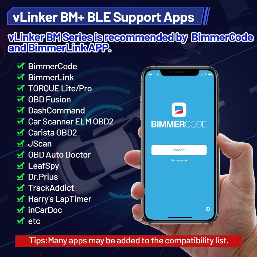 Vgate vLinker BM+ BT 4.0 OBD2 Diagnostic Scanner Tool BIMMERCODE For IOS Android