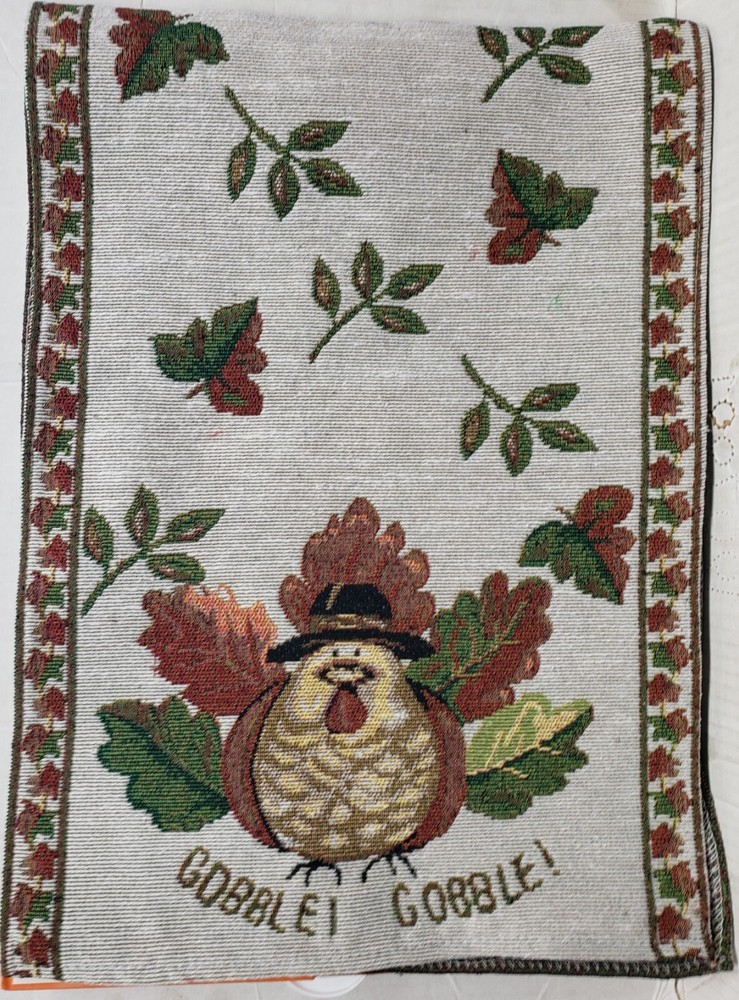 Long Tapestry Table Runner, 13"x72",FALL,THANKSGIVING,TURKEY, GOBBLE! GOBBLE!,HC