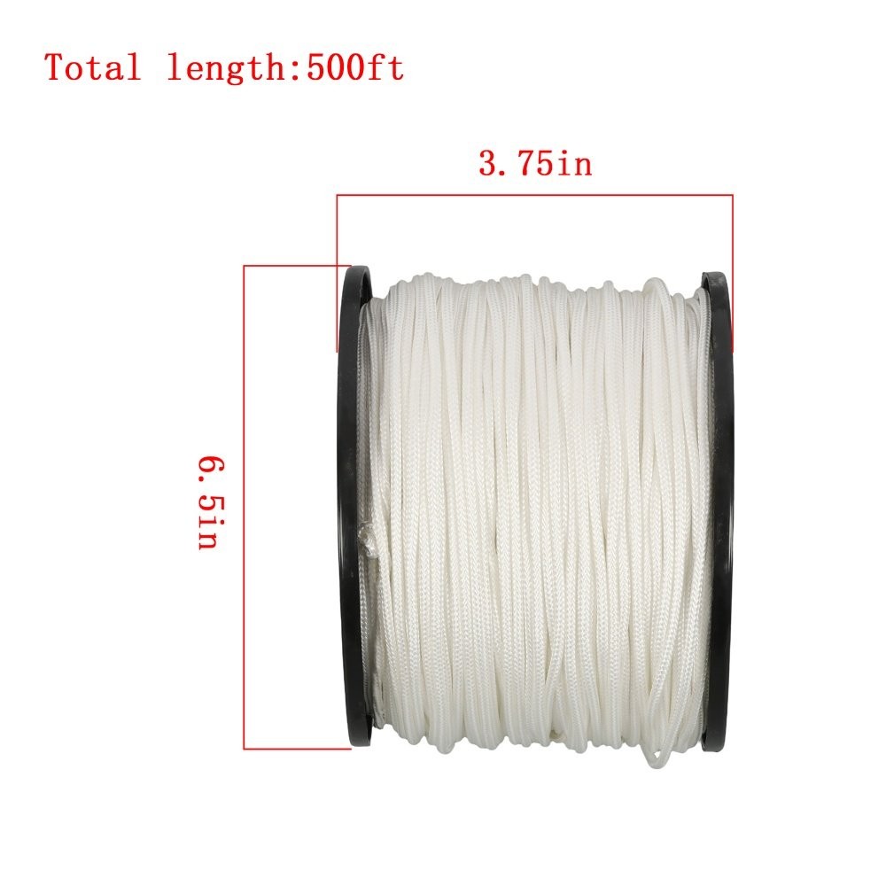 1/8" × 500' White Nylon Rope Sturdy Spool Solid Braid Rope Abrasion Resistance