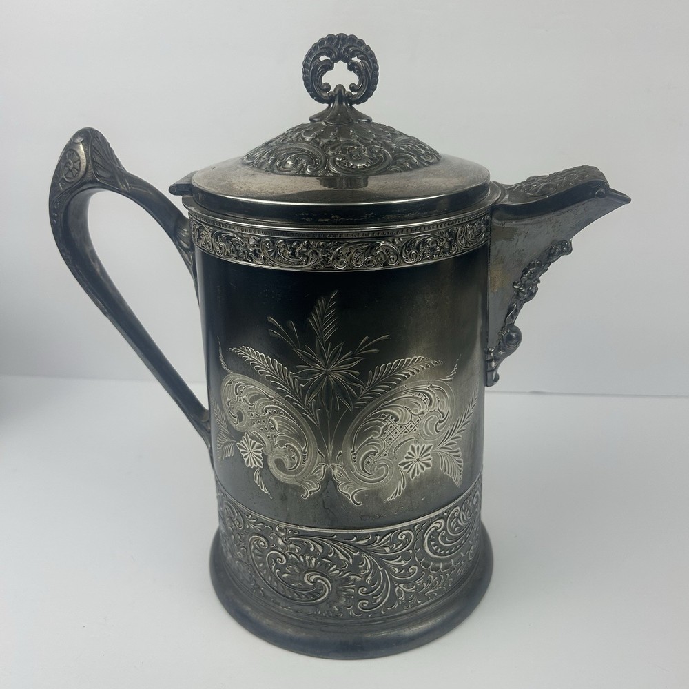 Victorian C. Webster & Sons Quadruple Plate Ice Water Pitcher Monogram “M”