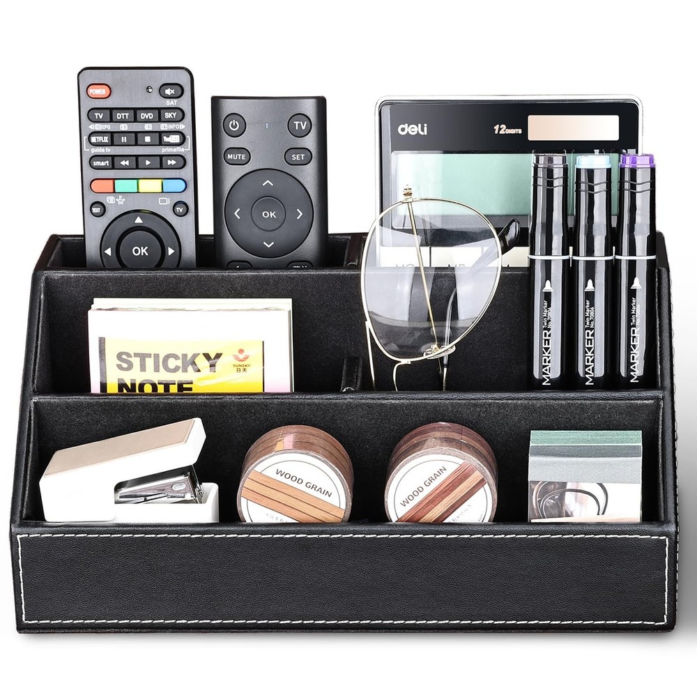 KINGFOM Pu Leather Desk Organizer with 5 Compartments Holder, Multi-Functiona...
