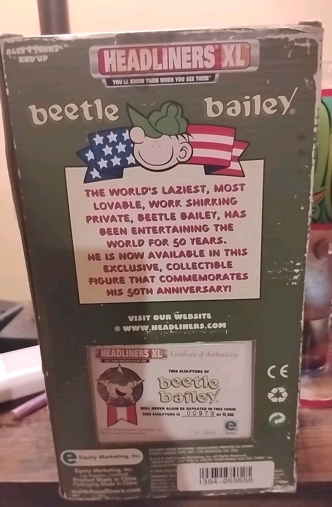 Headliners XL Beetle Bailey Limited Edition Sequentially Numbered 2000/979 NWB