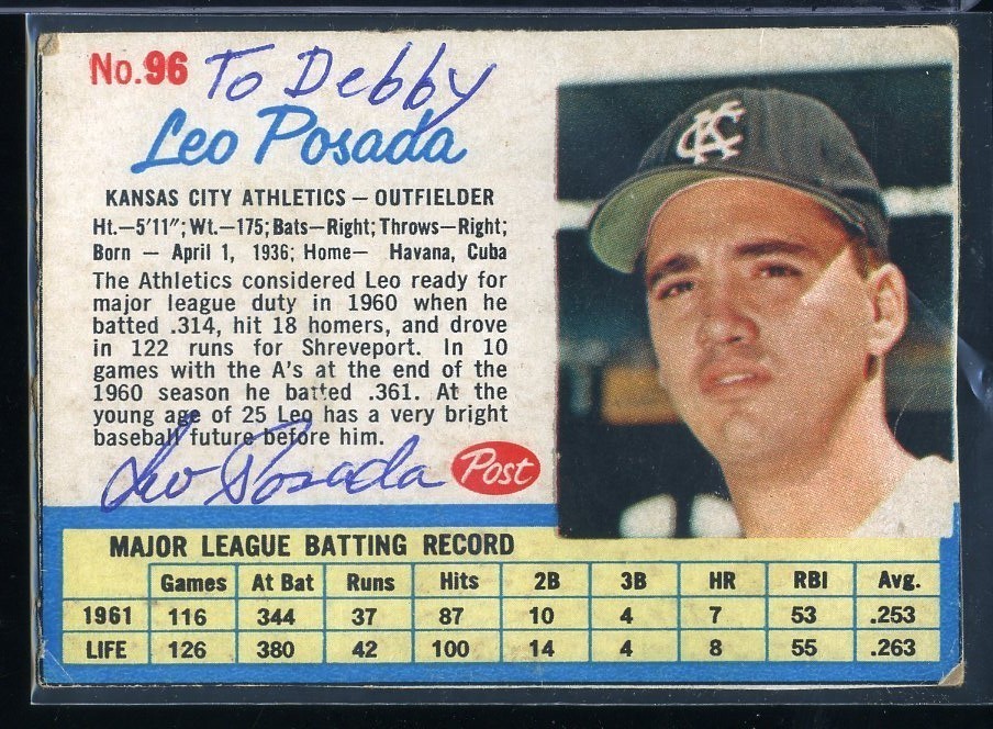 Leo Posada signed autographed Auto 1962 Post #96