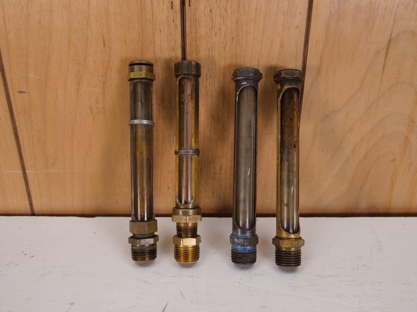 LOT OF 4 BRASS GLASS VINTAGE SIGHT GUAGES DRIP OIL FARM WELL PIVOT