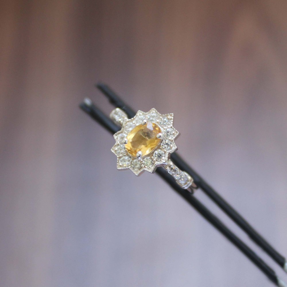 Natural Citrine Ring Oval Cut Gemstone 925 Sterling Silver Solitaire Ring