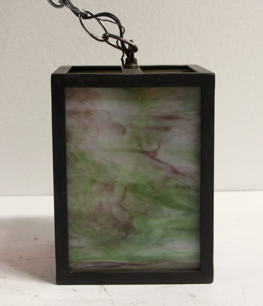 Modern Iron Lantern Pendant Light with Stained Glass