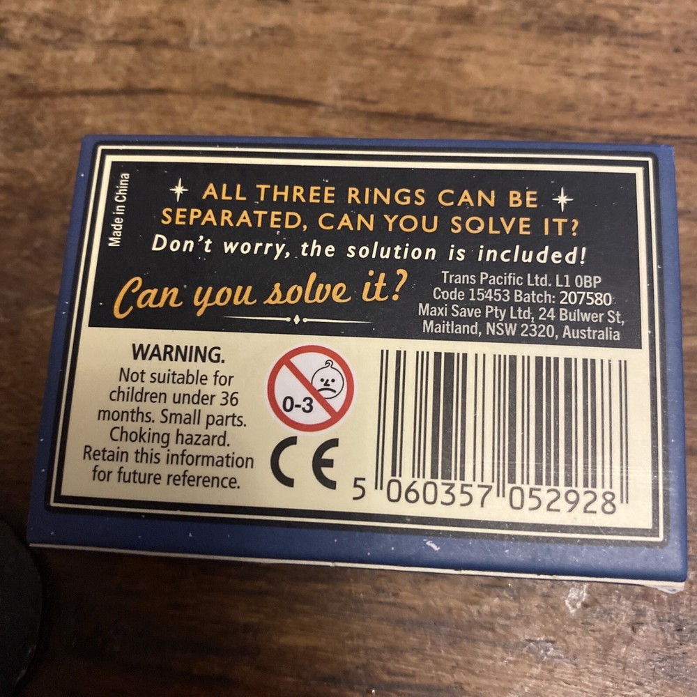 The THREE RINGS MATCHBOX PUZZLE boxed