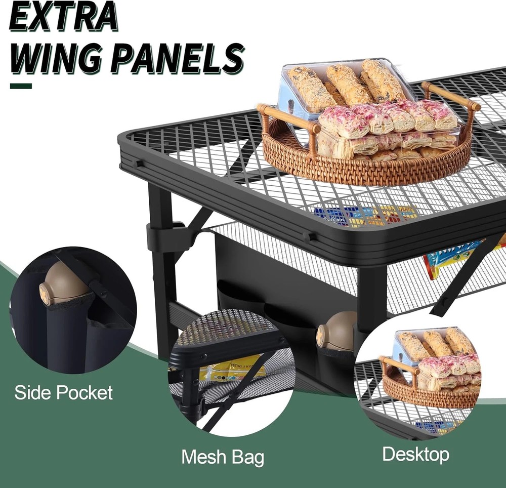 Folding Table, 2X1.3 FT Camping Table with Mesh Desktop,Folding Grill Table with