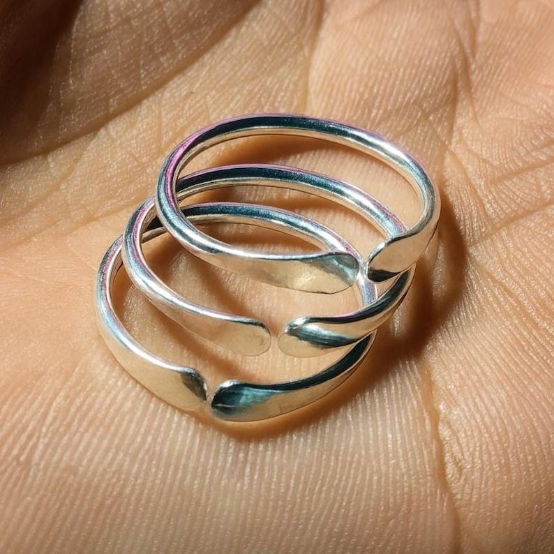 Handmade 925 Sterling Silver Triple Band Ring Adjustable Minimalist Stacking