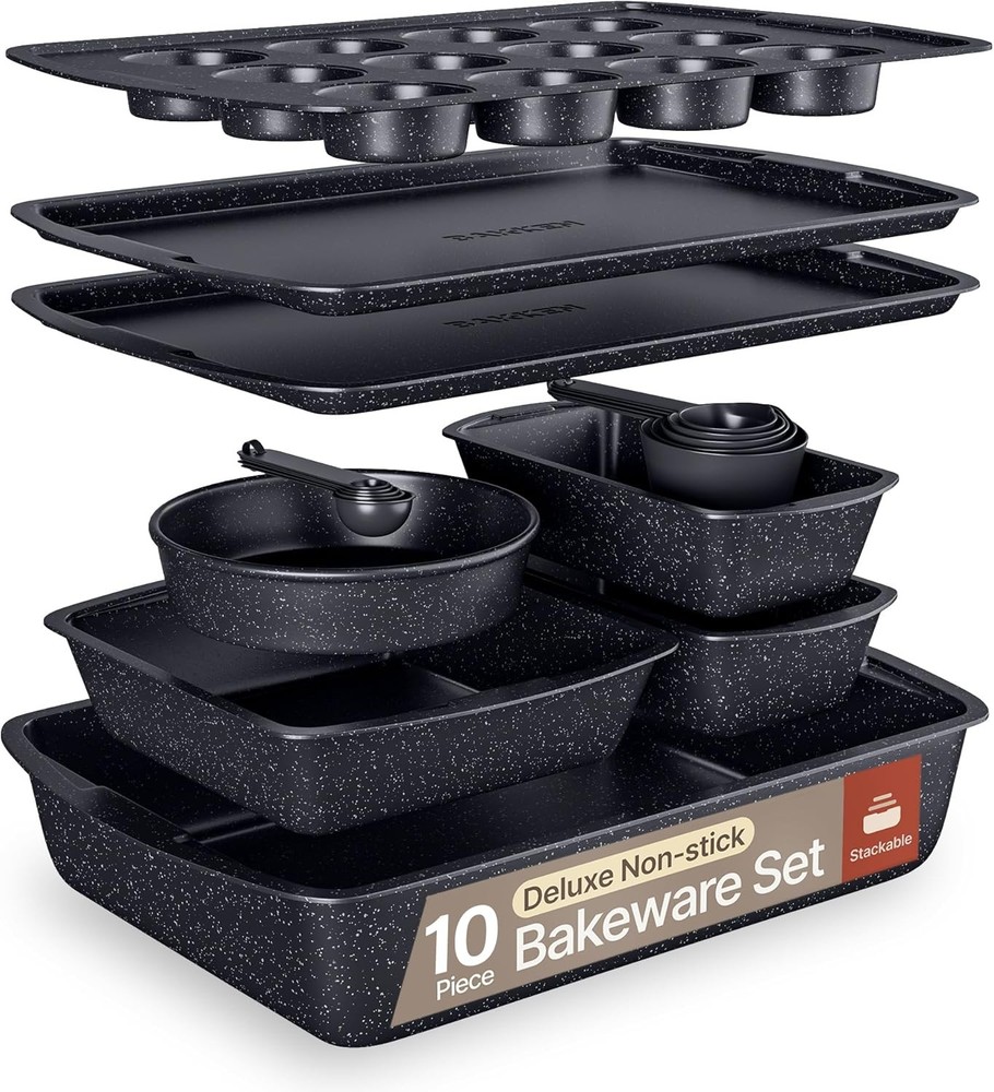 Gray Marble 10-Piece Bakeware Sets, Nonstick Carbon 10 Piece Set,