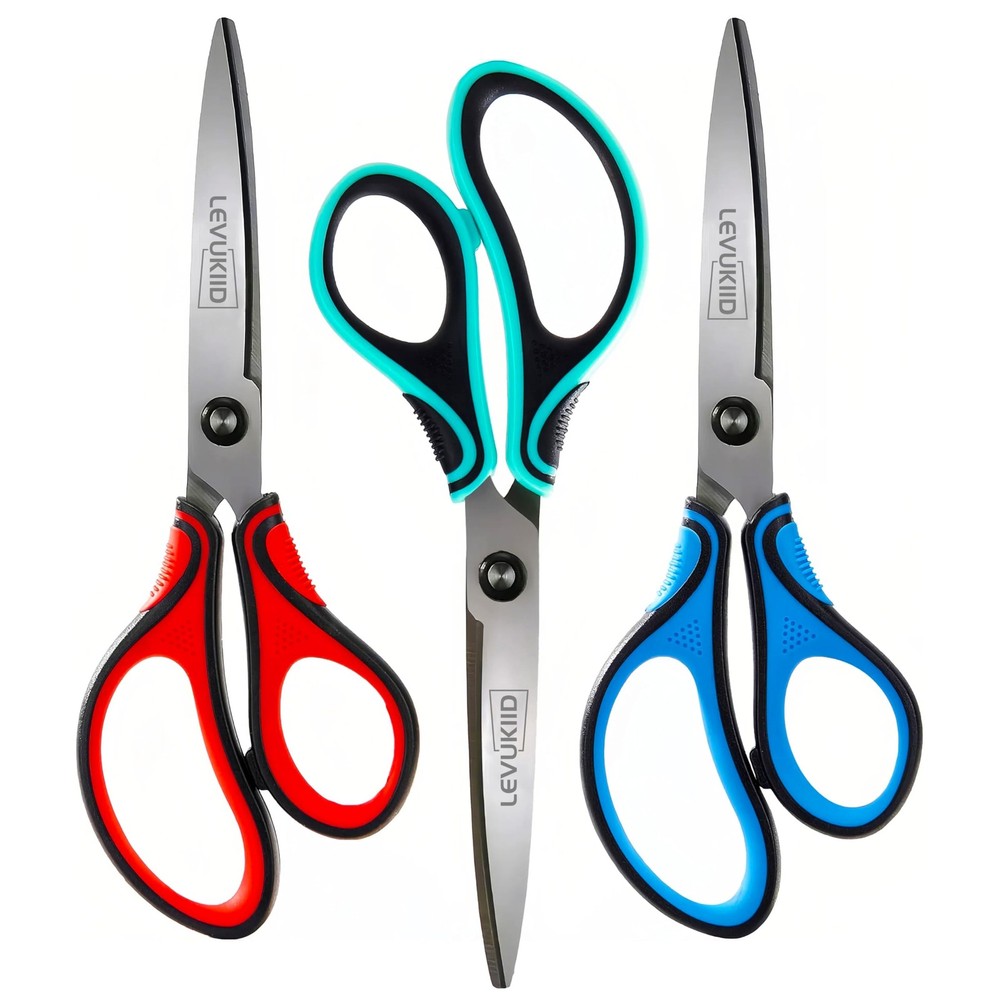 8-Inch All Purpose Scissors 3 Pack, Sharp Pointed Tip  Comfort Grip, Multipur...