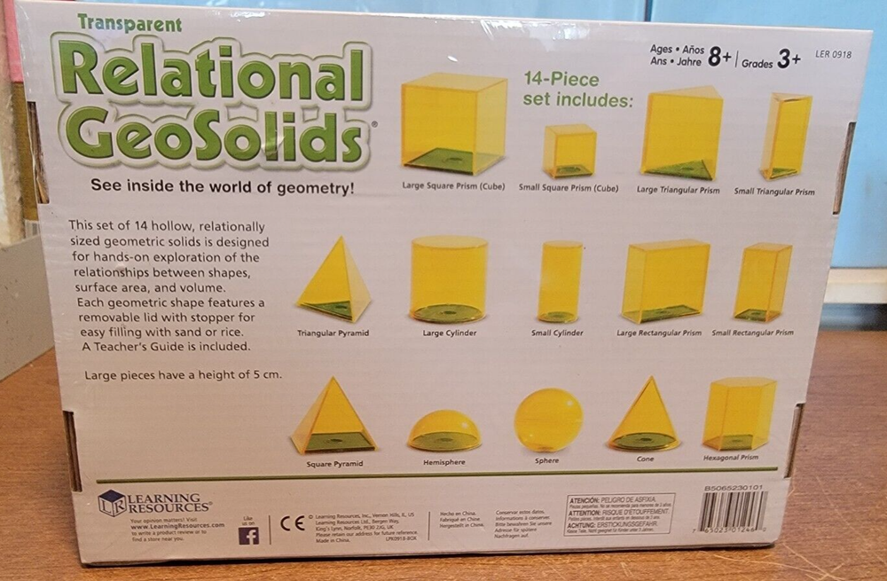 NEW Learning Resources Transparent Relational GeoSolids Geometry Teaching Tool