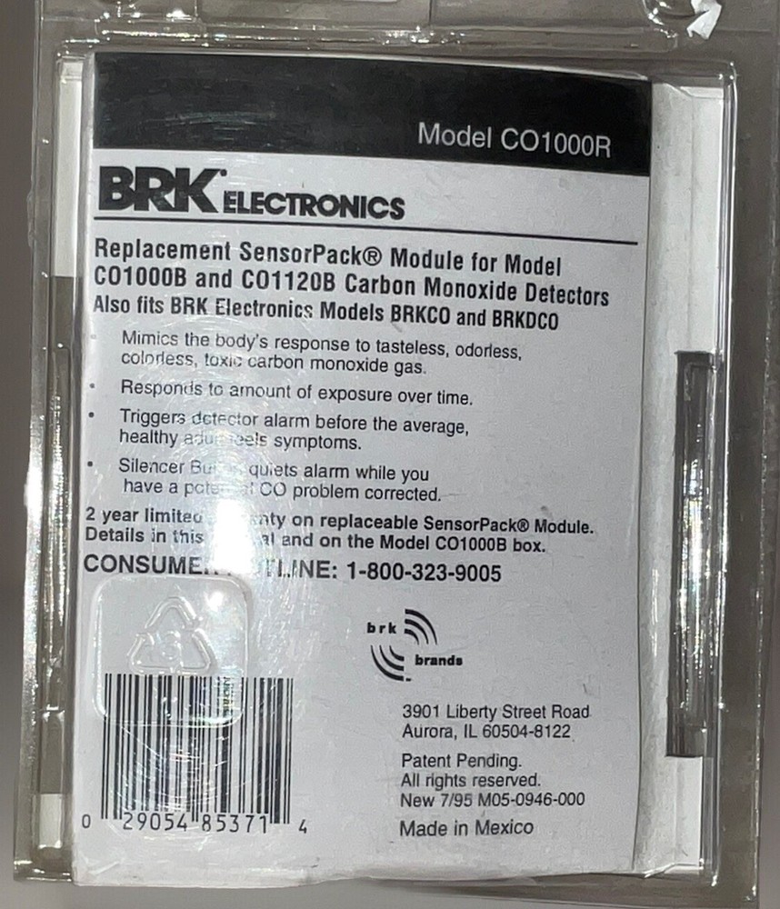 BRK CO1000R Carbon Monoxide CO2 Detector Sensor Pack Module