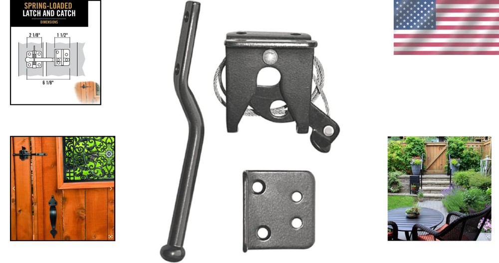 Elegant Black Spring Loaded Latch & Adjustable Cable for Gates - Easy Install