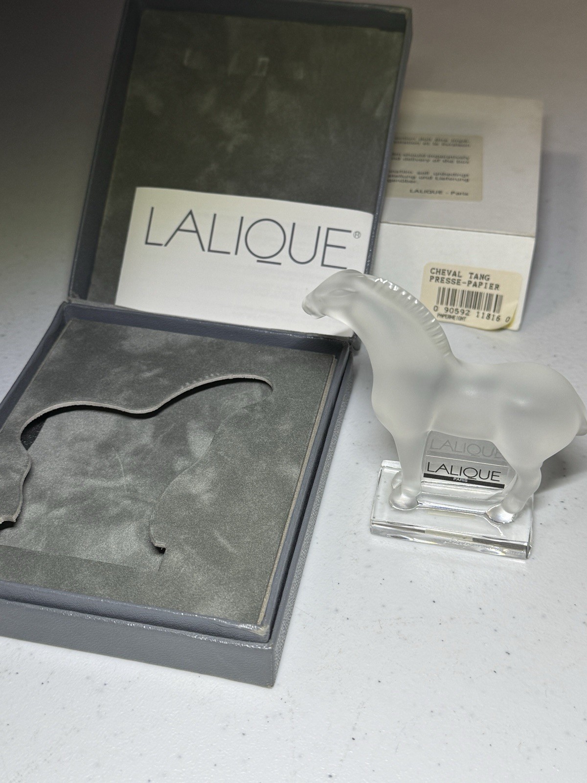 Signed Rene Lalique France Crystal Cheval Tang Presse Horse Paperweight 11816 NR