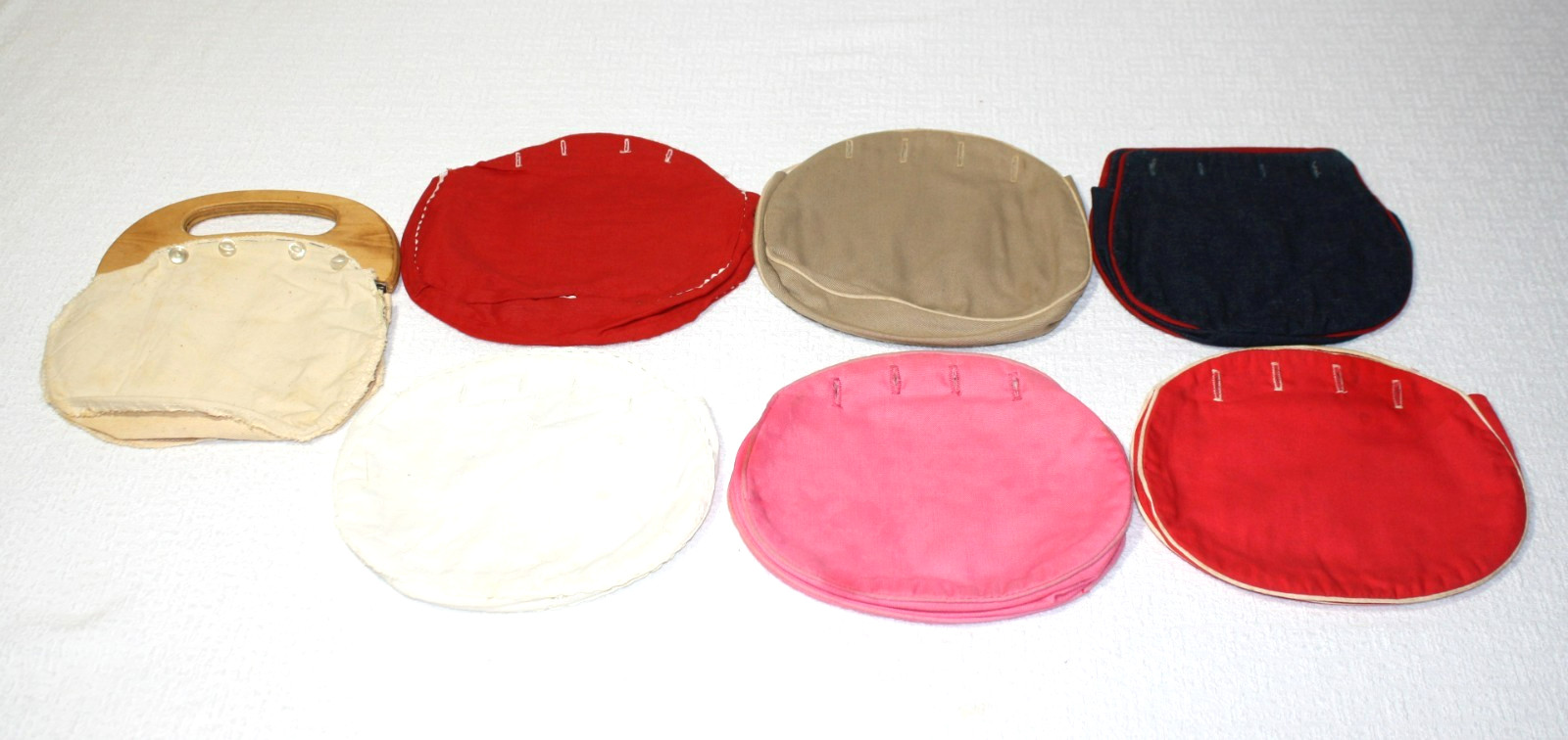 Vintage 1980s Girl's Bermuda Bag Wooden Handle Purse with 6 Handmade Covers