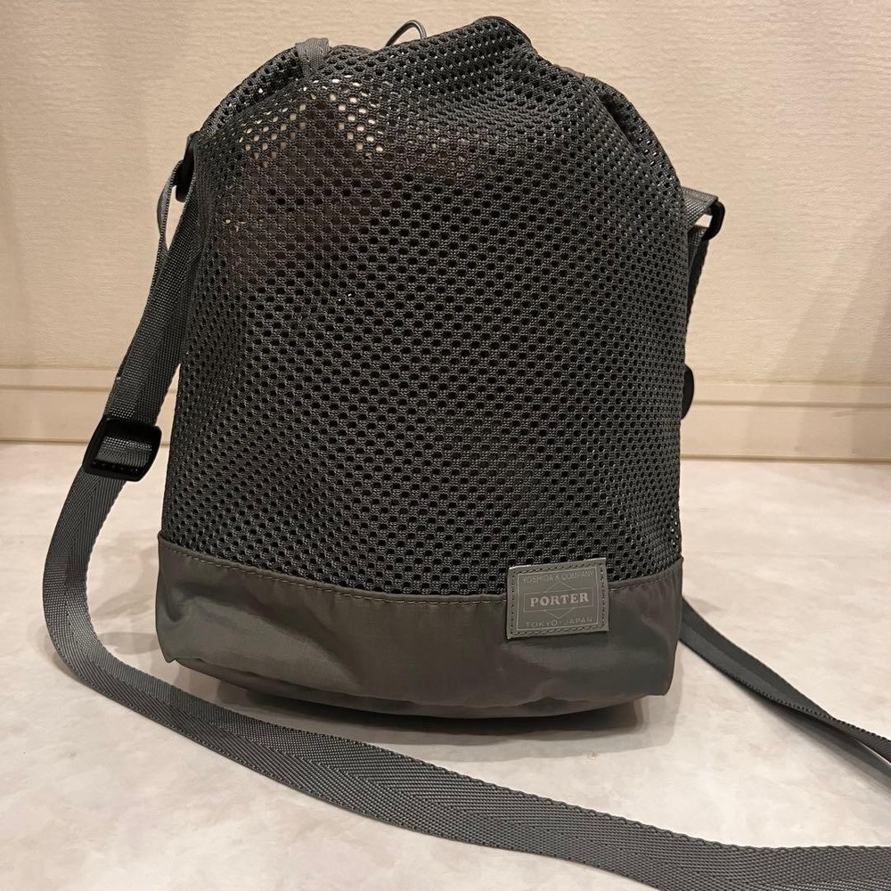Good Condition Porter Screen Drawstring Shoulder Bag Gray