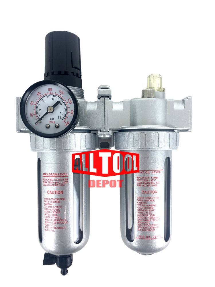 1/4" Mid Flow Air Moisture Filter Regulator Oiler Separator Lubricator Combo