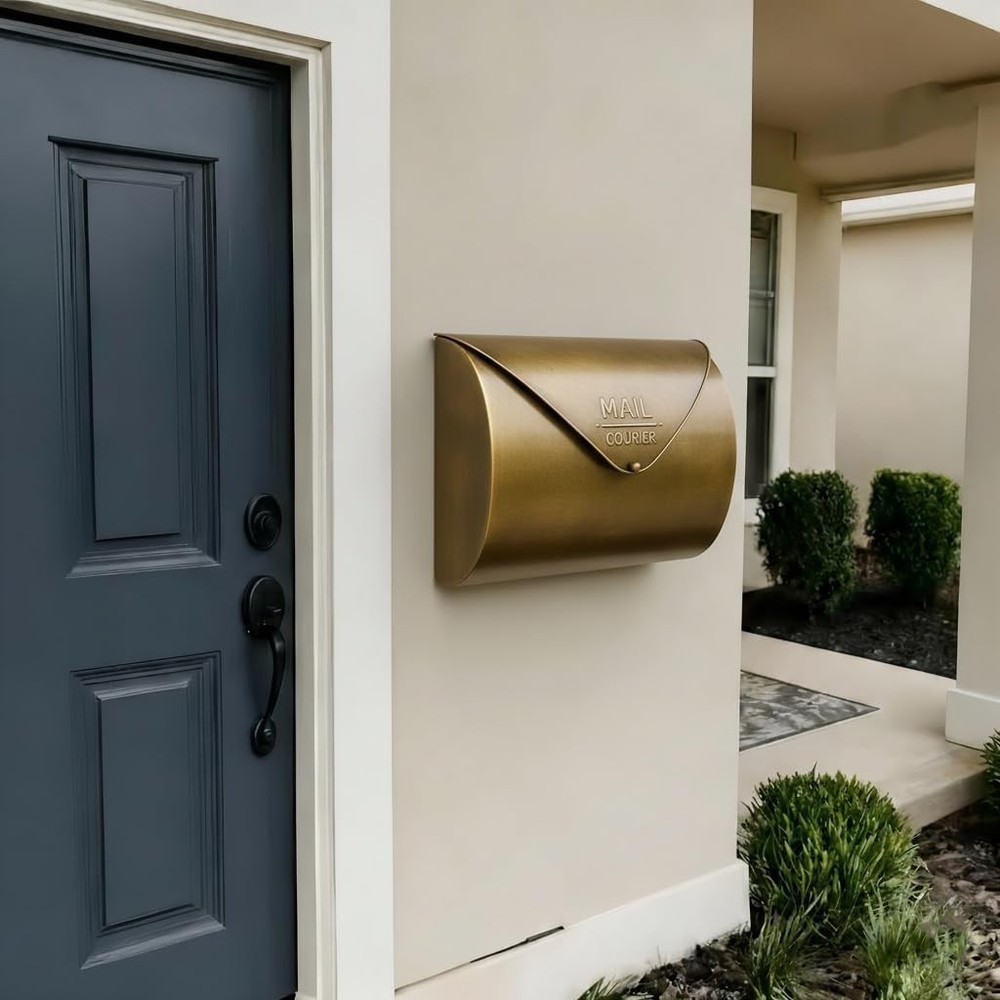 Wall Mount Mailbox for Outside,Waterproof Metal Mailboxes with Rust-Proof Gold