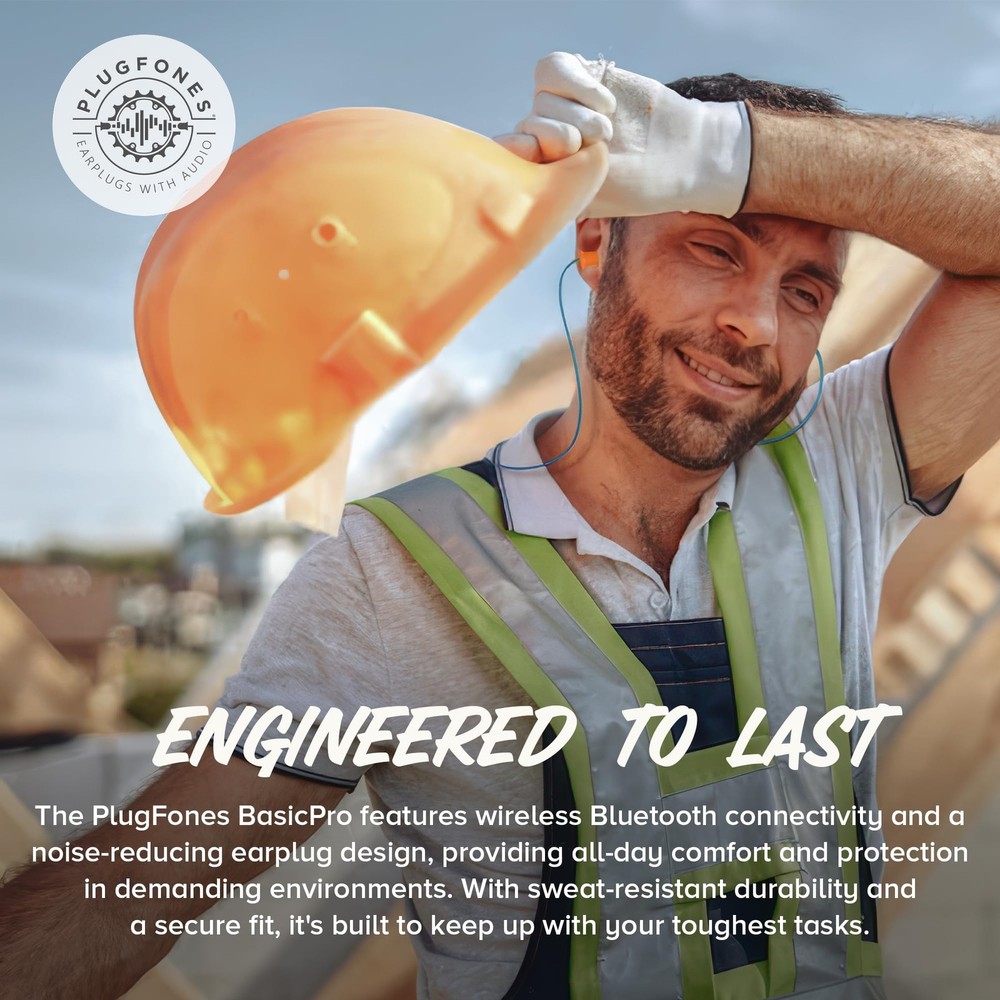 Plugfones Basic Pro Bluetooth Foam Earplug Headphones - 27 dB Blue, Orange