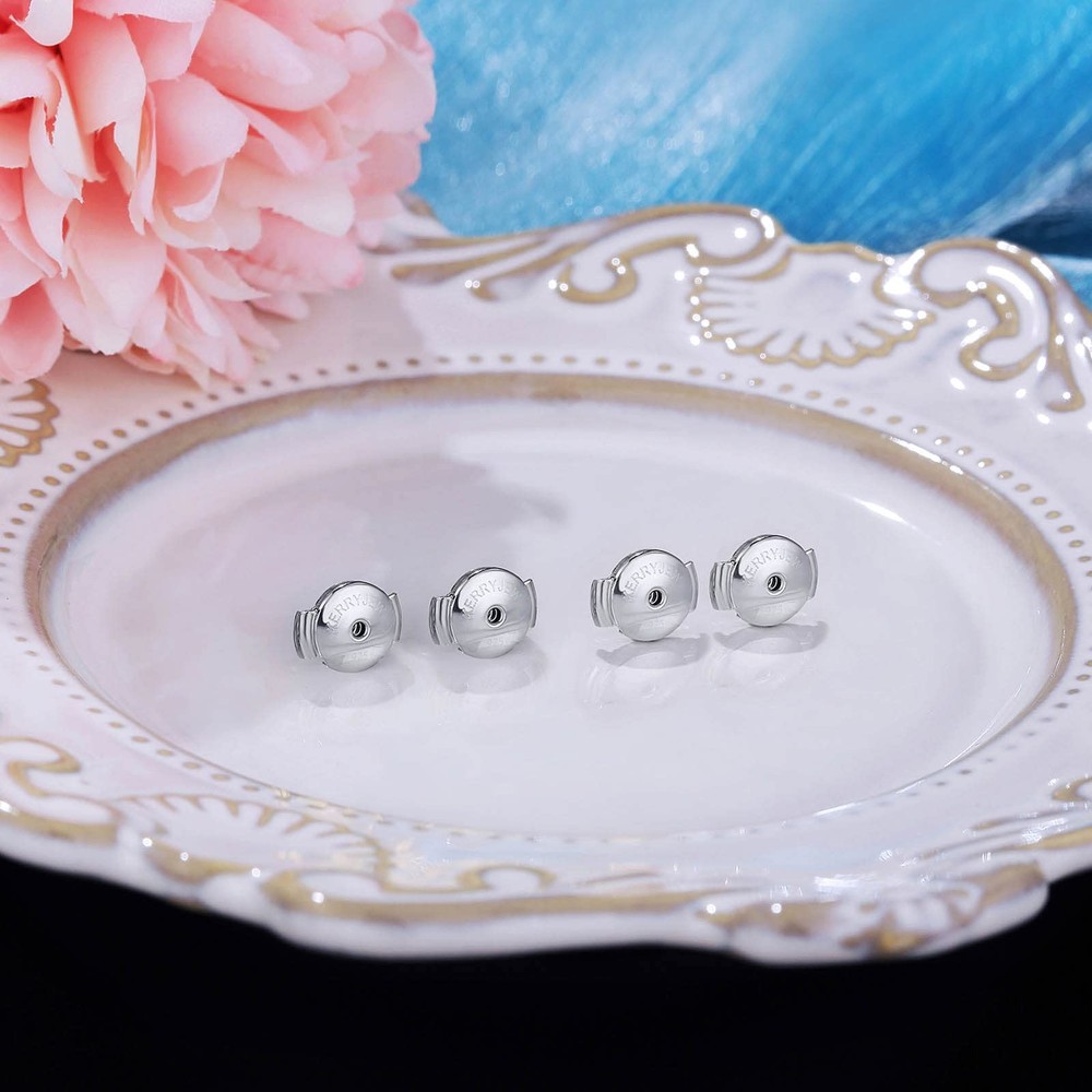 14K White Gold Locking Earring Backs Replacements for Diamond Studs, 2 Pairs
