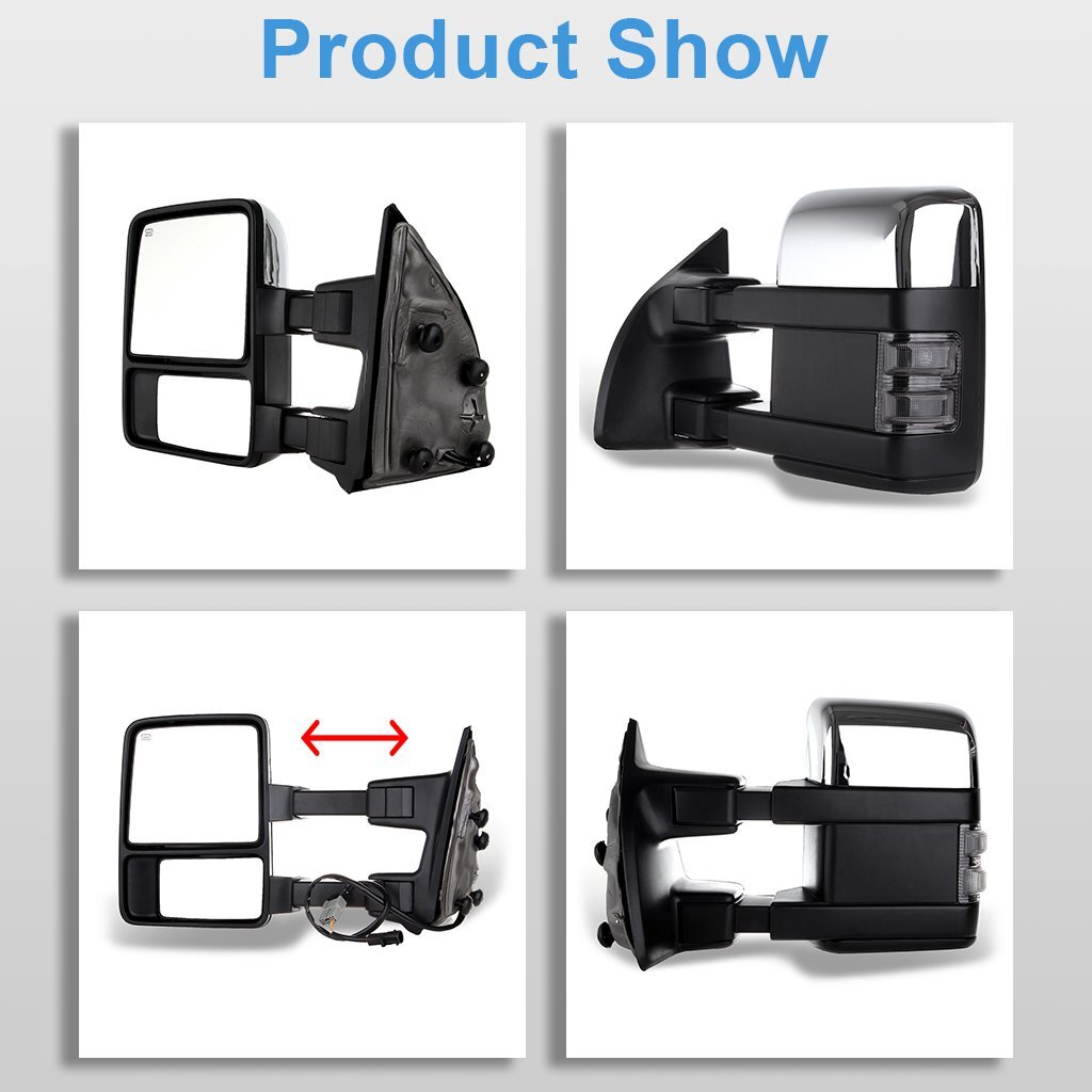 For 99-07 Ford F250-F550 Super Duty Chrome Tow Mirrors Power Heated Smoke Signal