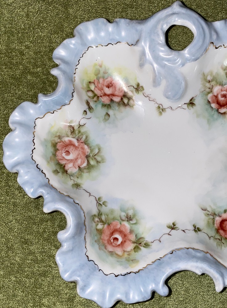 Beautiful German Dish Hand Painted by M. E. Crain dated 1895