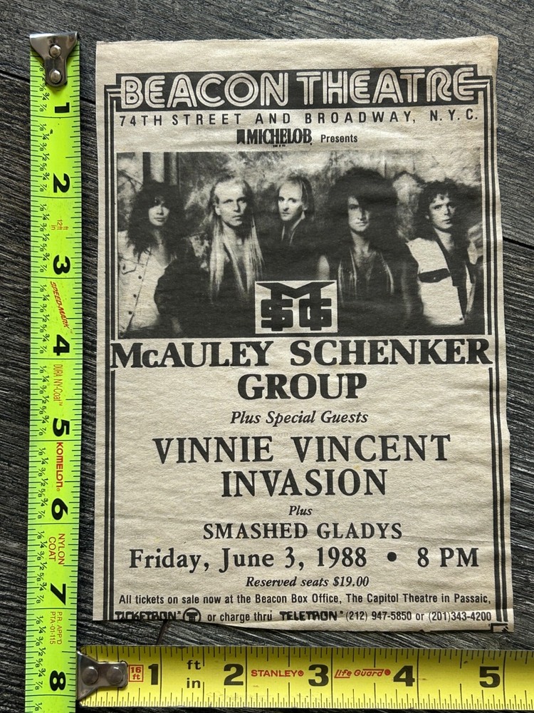 Kiss VINNIE VINCENT Invasion Concert Ad Beacon NYC Jun 1988 McAuley Schenker MSG
