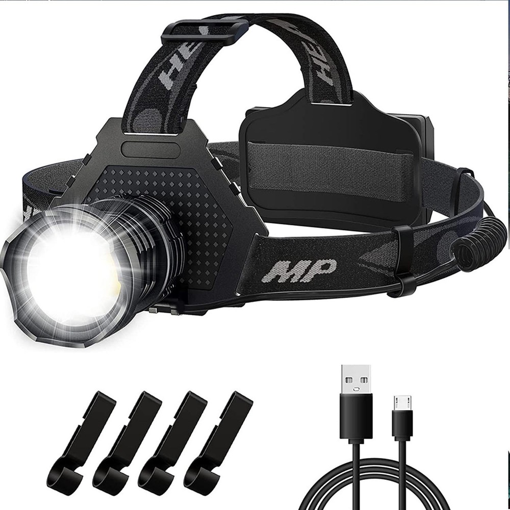 Rechargeable LED Headlamp 100000 Lumen, Super Bright Head Lamp Flashlight 5 Mode