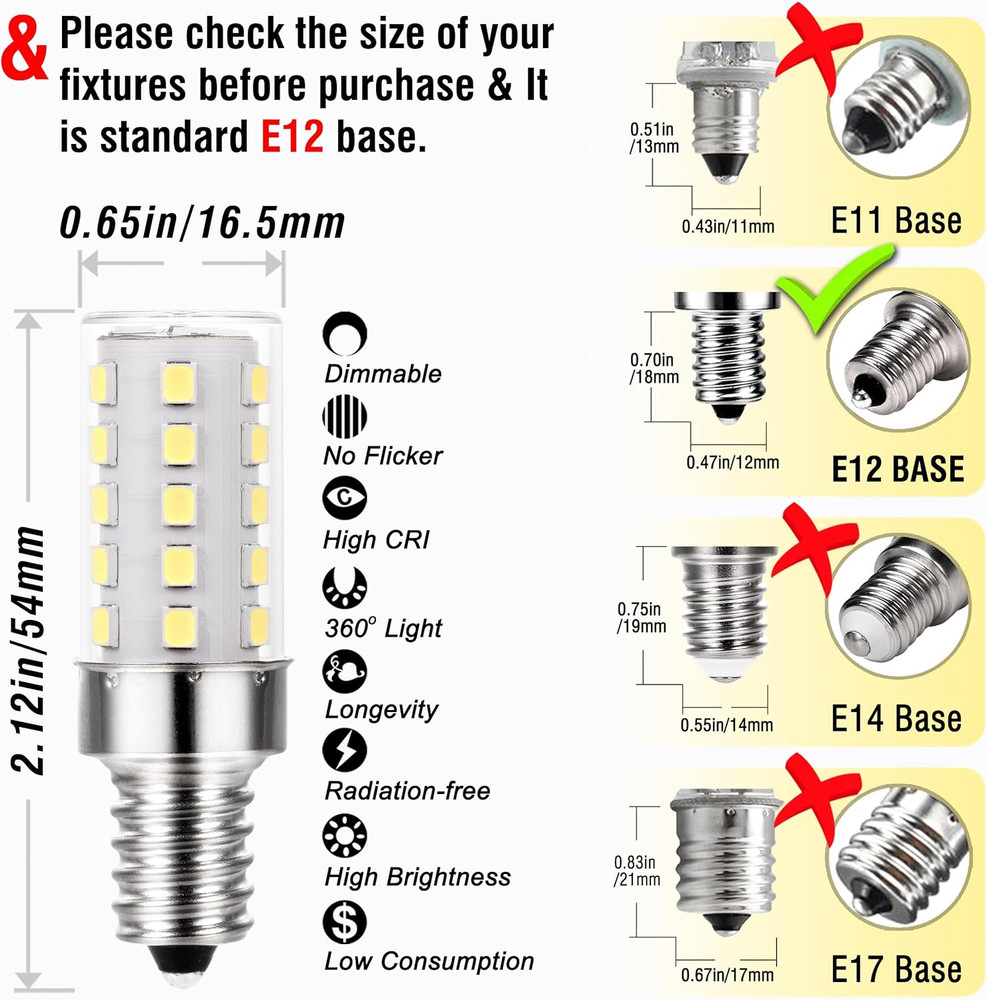 Dimmable E12 Led Bulbs 6000K Daylight White 5W,Replace 40 Watt E12 Halogen Equiv