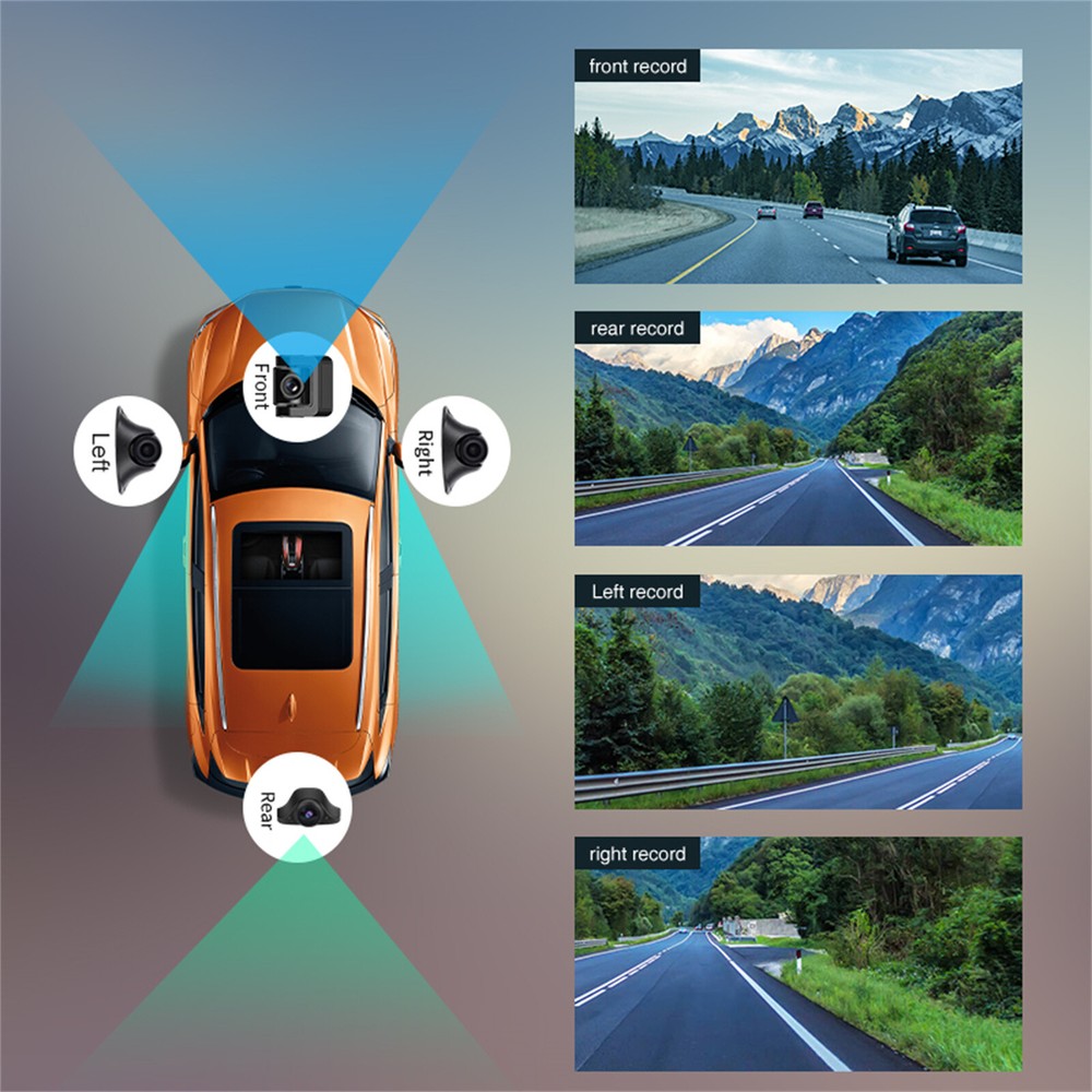 360° Panoramic 4CH Camera Car DVR Backup Mirror Dash Camera with GPS