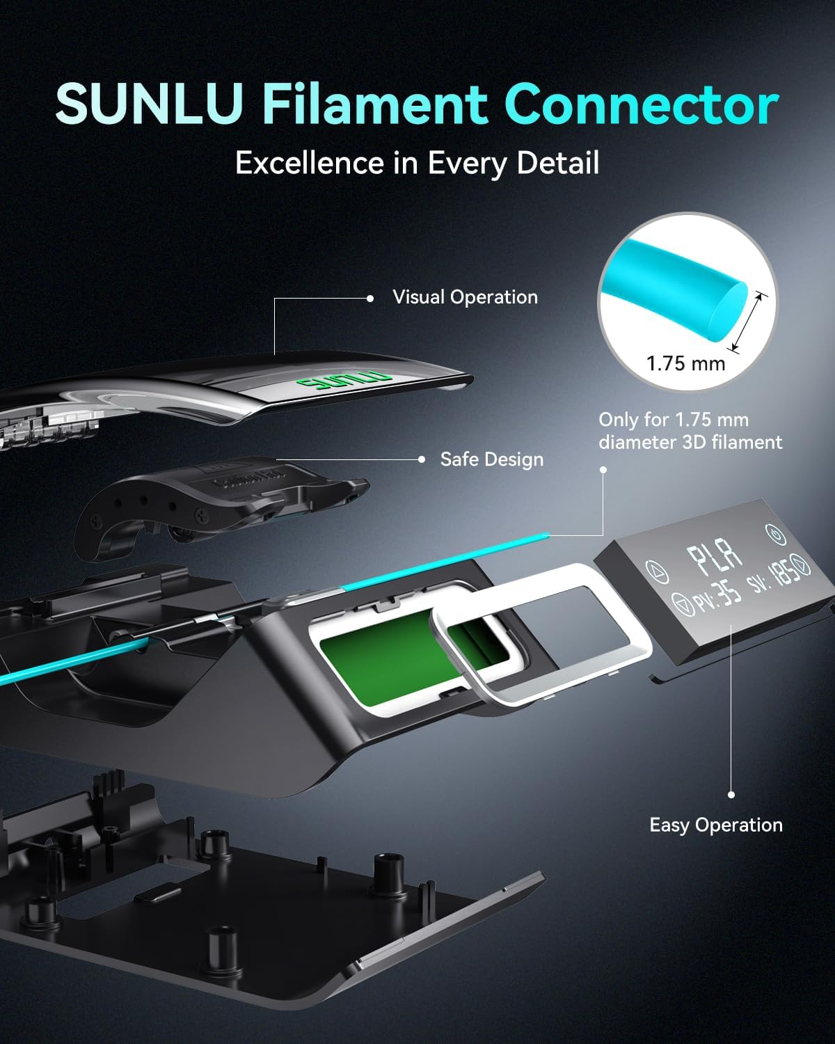 SUNLU FC01 Filament Connector for 1.75mm PLA/PETG/ABS Filaments With 400pcs PTFE