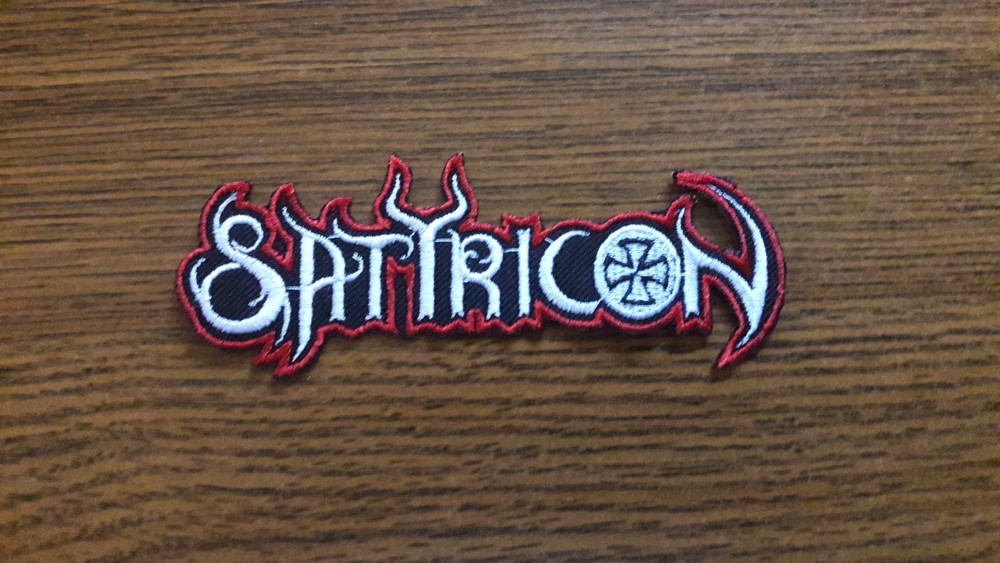 SATYRICON,IRON ON WHITE WITH RED EDGE EMBROIDERED PATCH