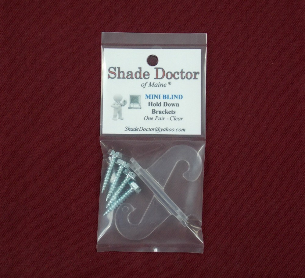1" Mini Blind CLEAR HOLD DOWN Hooks BRACKETS for Doors (One Pair)