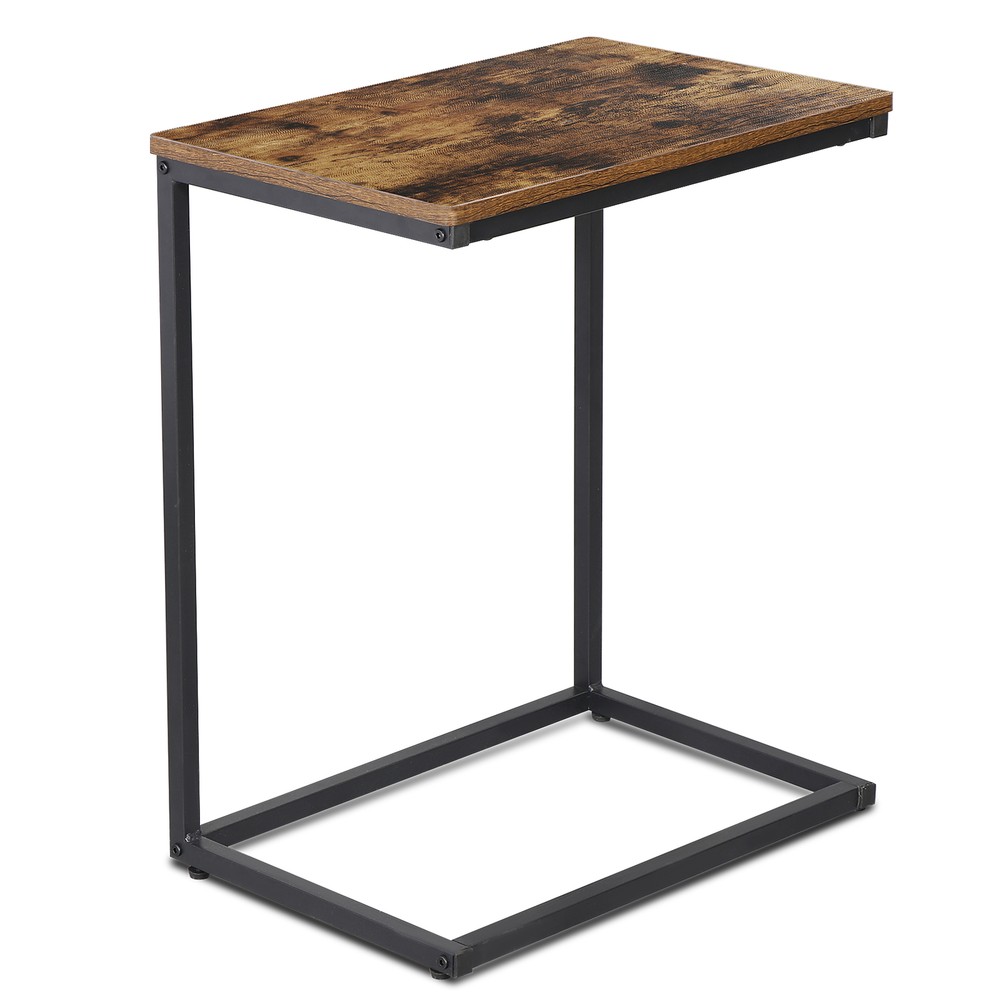 C Shaped End Table Living Room Side Table for Couch Slide Under Rustic Brown