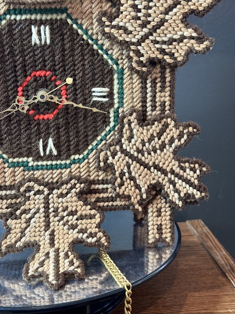 Vintage 13" x 11" Plastic Canvas Cuckoo Clock (unknown functionality)