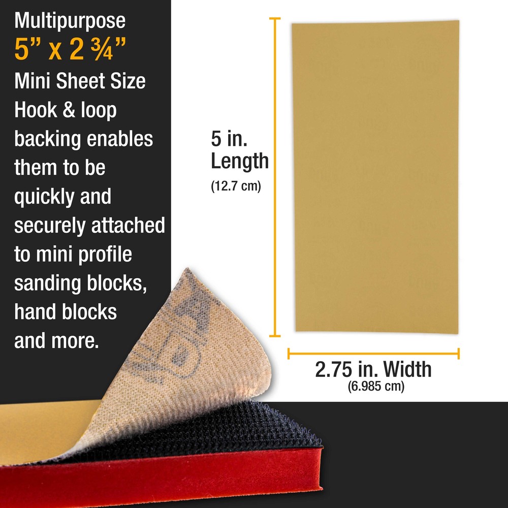5" x 2.75" Sandpaper Sheets, 320 Grit - 40 Hook & Loop Sheets - Hand Sanding