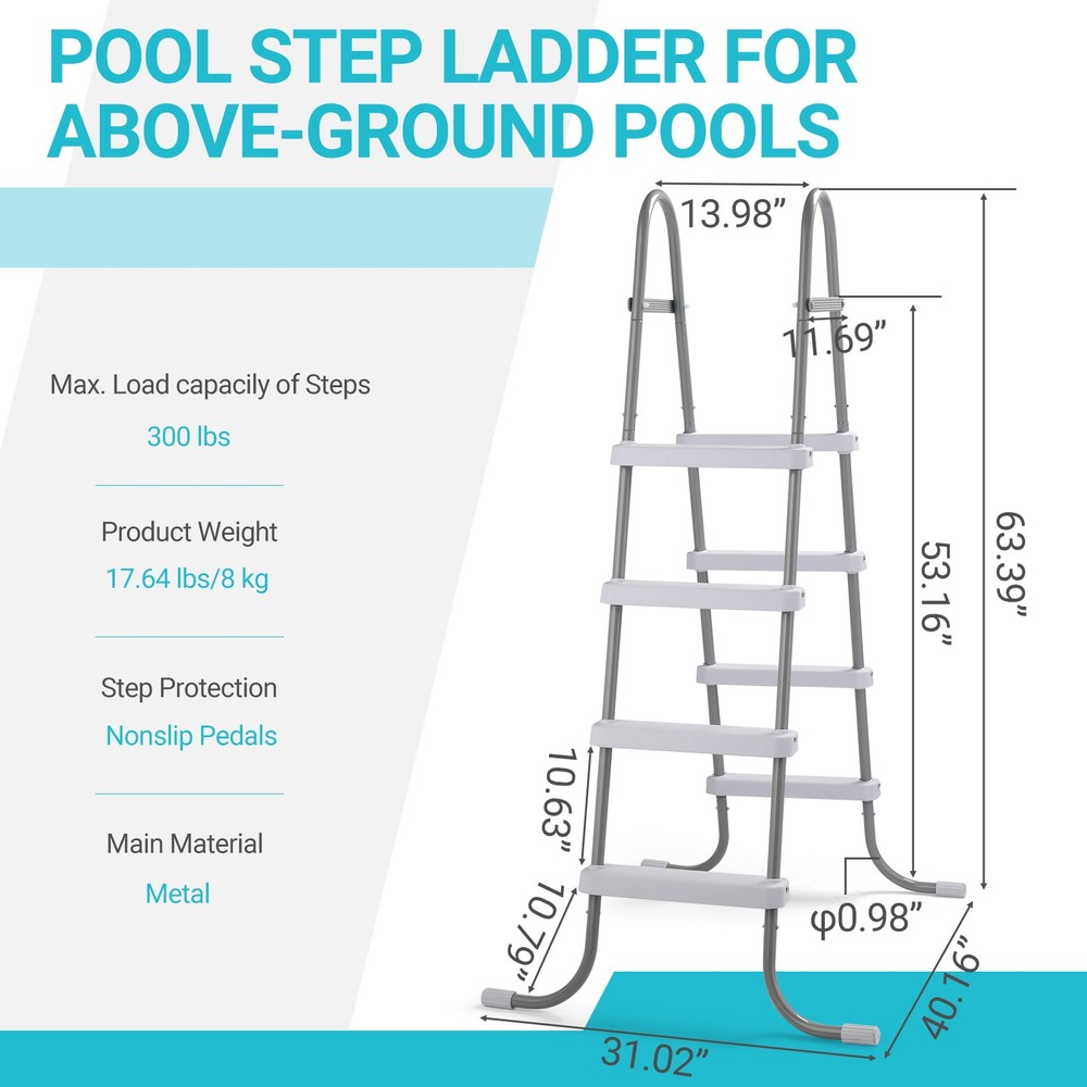 4-Step 52in Pool Ladder Iron Grey Frame + White Steps