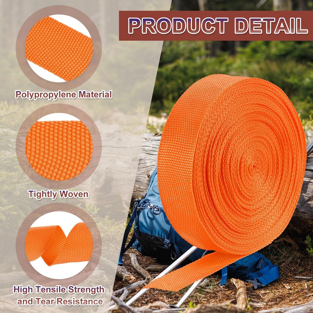 Nylon Webbing Strap, 22 Yards x 1-1/2" Polypropylene Flat Webbing Strap (Orange)