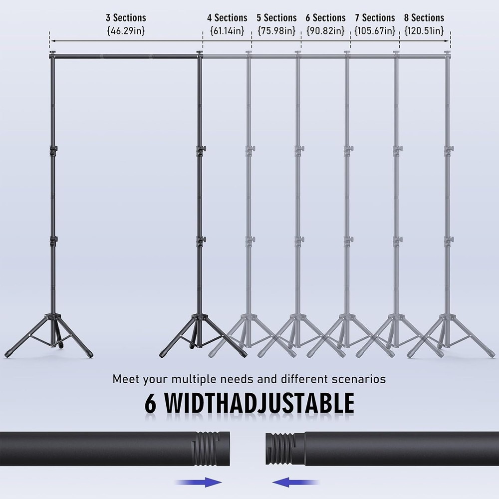Backdrop Stand Kit - 6 Widths, 10x7.5ft Adjustable Background Stand for Parti...