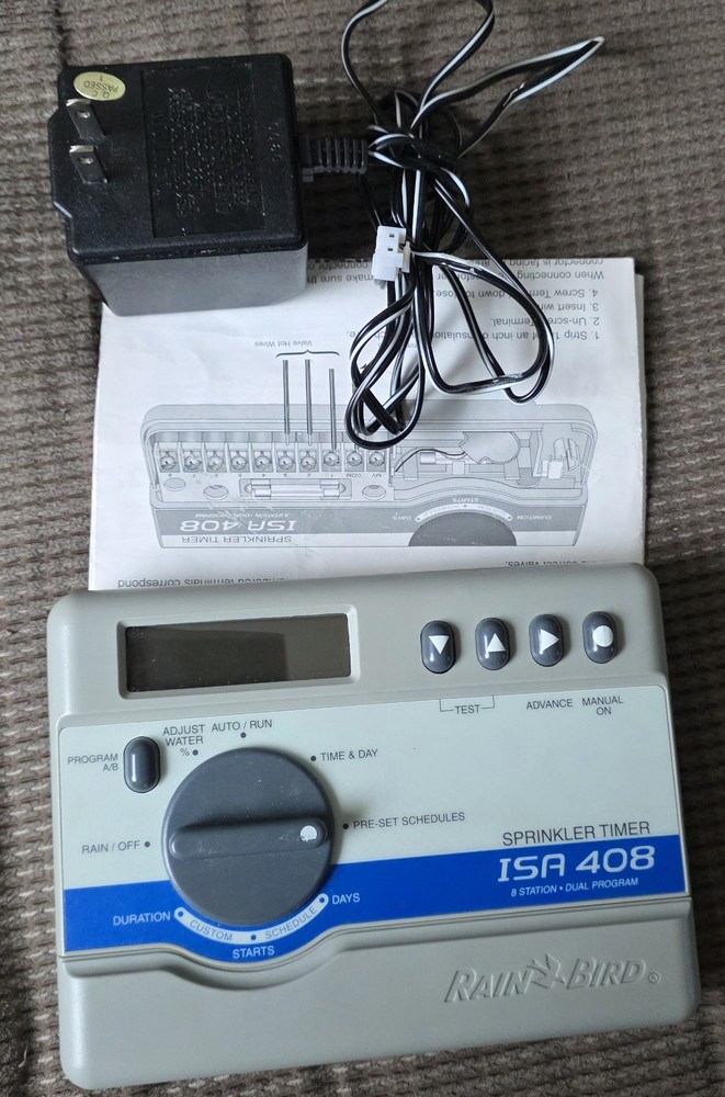 Rain Bird ISA-408 8 Zone Sprinkler Controller Timer Dual Program w/ AC Adapter